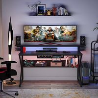 Escritorio de juegos con estante de almacenamiento Escritorio de computadora de PC de 47 pulgadas, estación de trabajo de Gamer de mesa de oficina en casa con soporte de CPU y gancho para auriculares