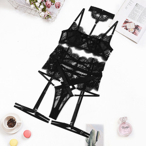 Lace Splicing Hollow Body Shaping Sexy Suit Perspective Hanging Neck Sexy Underwear Five-Piece Set - Product Image 6