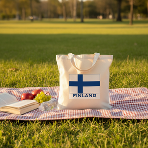 Sac fourre-tout finlandais réutilisable en toile naturelle, sac de courses avec drapeau finlandais, idéal pour un cadeau - Product Image 2