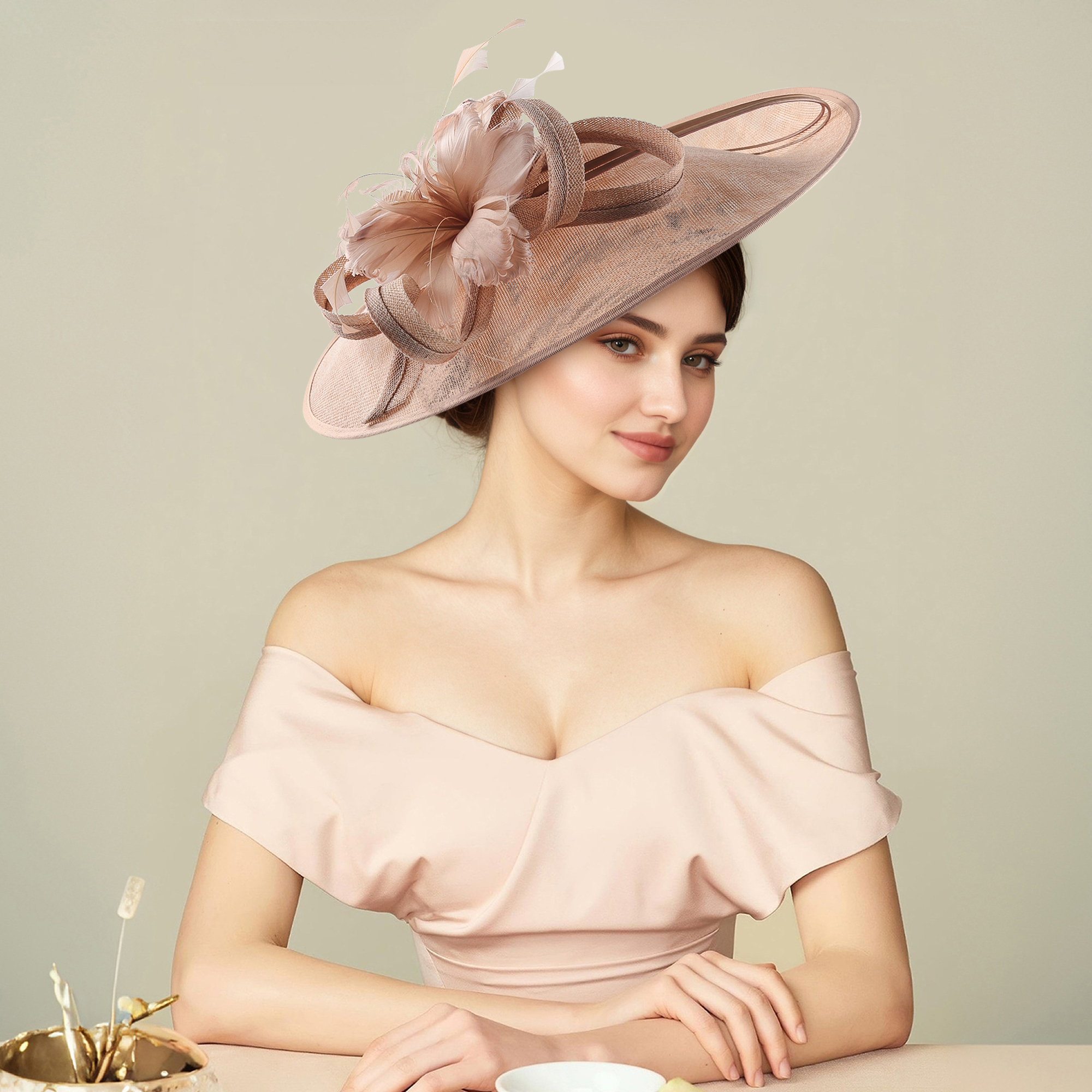 Adjustable Sinamay Fedora Fascinator Hat with Flower Feather Decor Most Popular Elegant Feather Church Hat Exaggerated Flower  main image 2