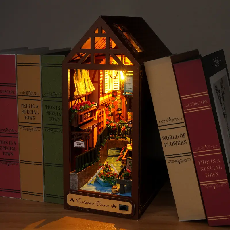 Kits d'insertion d'étagère à recoin pour livres, maisons de poupées miniatures avec boîte de chambre pour meubles, fleurs de cerisier, serre-livres, magasin japonais, jouets, cadeaux, bricolage