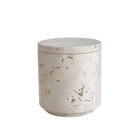 Stonekocc Wabi-sabi Rangement en marbre naturel travertin beige pour réservoir Bocaux à bougies écologiques avec couvercle