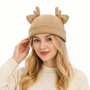 Berretto Docker Regolabile in Poliestere con <span class=keywords><strong>Corna</strong></span> <span class=keywords><strong>di</strong></span> <span class=keywords><strong>Cervo</strong></span> 3D, Simpatico Cappello Senza Visiera con Orecchie <span class=keywords><strong>di</strong></span> <span class=keywords><strong>Cervo</strong></span> per Donna, Casual Quotidiano - Product Image 4