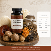 Capsules de Complexe de Champignons pour Adultes 12-en-1 Chaga Cordyceps Queue de Dinde Santé Intestinale 60 Comprimés Fournisseur Marque Privée