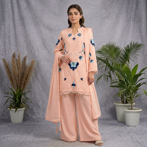 Pink Embroidered Indian Pakistani Set Lace Tunik Palazzo Dupatta Floral <b>Dress</b> Outfit for Party Wedding - Product Image 1