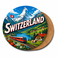 Sous-verre en MDF personnalisé avec scène hivernale de Noël en Suisse, motif Matterhorn, souvenir de voyage alpin, pour tasses et verres