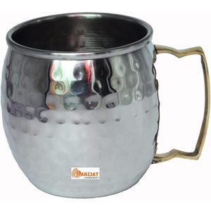 PARIJAT Handicraft <b>Set</b> 4 Stainless Steel Moscow Mule <b>Mugs</b> 16 Ounce Insulated Brass Handle Ceramic Coffee Beer Cup Brass-Handle - Product Image 2