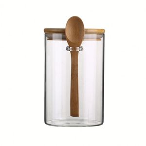 Bocaux de conservation alimentaire en verre transparent en gros, récipients en verre borosilicate hermétiques avec couvercle en bambou et cuillères pour grains de café - Product Image 1