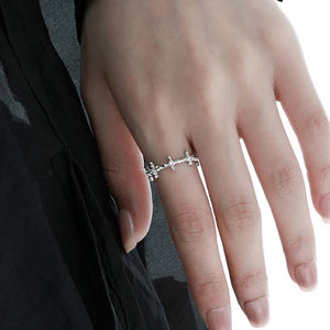 Cincin salib perak Sterling untuk wanita mode cincin bintang dapat diatur perhiasan indah unik kustom minimalis sederhana desainer pria - Product Image 6