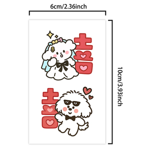 <span class=keywords><strong>Tatuaggi</strong></span> temporanei colorati adesivi adorabili cagnolino si sposano doppia felicità simpatico cartone animato tatuaggio impermeabile per la gamba del braccio del viso - Product Image 2