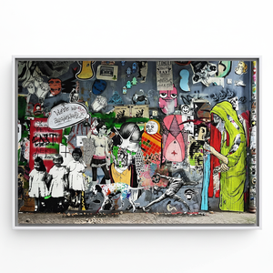 Flat Printed <b>Canvas</b> Artwork: Abstract Graffiti Banksy Style Design,WHITE <b>FRAMED</b> <b>CANVAS</b> - Product Image 2