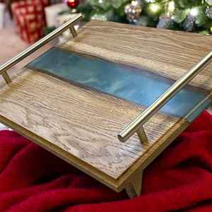 Plateaux de service élégants pour la maison, fabriqués en bois de haute qualité et finis à la résine pour une présentation visuelle attrayante des aliments - Product Image 2