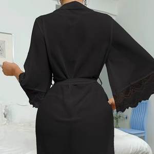 Camisón transparente de encaje con patchwork al por mayor, sexy, de gasa y malla, largo, para dormir - Product Image 2