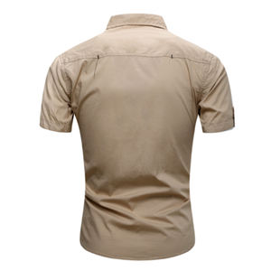 เสื้อเชิ้ตผู้ชายไซส์ใหญ่แฟชั่นฤดูร้อนแขนสั้นสำหรับกิจกรรมกลางแจ้ง ผ้าฝ้าย 100% พิมพ์ลายสกรีน สีพื้น ระบายอากาศได้ดี สไตล์ลำลอง ขายส่ง - Product Image 6