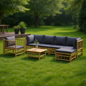 Ensemble de salon de jardin modulaire en bambou gris foncé, mobilier d'extérieur, 7 pièces, sièges de patio - Product Image 2