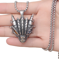 Bague Dragon Tendance Rétro, Anneau Ouvert Ajustable, Collier Pendentif Œil de Dragon pour Femmes, Filles et Hommes, Bijoux en Acier Inoxydable
