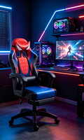 Chaise de jeu d'ordinateur de bureau ergonomique en cuir à motifs avec oreiller lombaire chaise de simulateur de course pour Esports Club