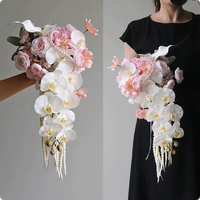 Bouquet de mariée en perles à prix d'usine, bouquet de mariée en cascade, fleurs de mariage en forme de larme, roses en soie blanches élégantes