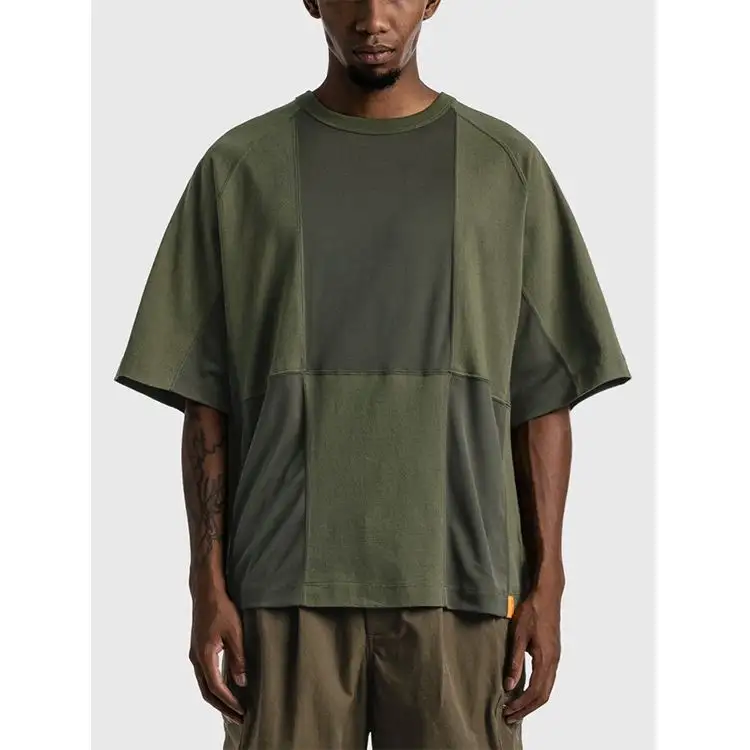 OEM Custom Casual Boxy Fit Luxury T Shirt Logo Custom Printing Color Block Pocket Dropped Shoulders Polo Tee T Shirt for Men
