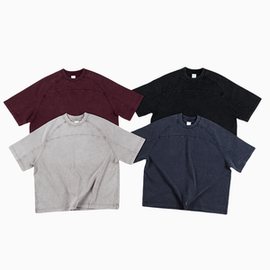 เสื้อยืดฮิปฮอปทรงโอเวอร์ไซส์สไตล์วินเทจแบบต่อผ้า แขนสั้น ผ้าคอตตอน 100% หนัก 285 กรัม สำหรับผู้ชาย ล้างสีแบบแอซิดวอช - Product Image 1
