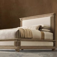 Cadre de lit double en chêne RH, taille Queen, style américain moderne, rembourré et personnalisable, 1800x2000mm