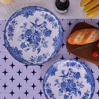 Offre Spéciale assiette en porcelaine bleu et blanc assiette de présentation en céramique ensemble de vaisselle en porcelaine fine pour le désherbage et la location et la fête