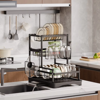 Égouttoir à vaisselle 3 niveaux en acier inoxydable, design moderne et écologique, avec plateau de drainage pour organiser bols et assiettes de cuisine