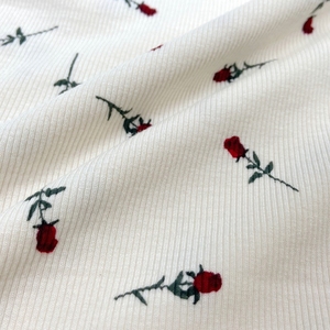 Échantillon gratuit côtelé 96% Viscose 4% Stretch personnalisé <span class=keywords><strong>Rose</strong></span> imprimé numérique 270gsm tricot 2*2 tissu côtelé pour vêtements de détente hauts - Product Image 2