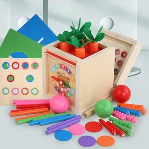 몬테소리 조기 교육 어린이 다기능 나무 빌딩 블록 매칭 삽입 상자 구멍 모양 장난감