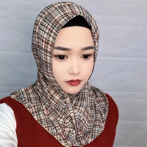 Hijab instantané à carreaux pour femmes musulmanes, style Dubaï Arabie Saoudite, foulard islamique, usage quotidien Turquie, voile modeste, vente en gros - Product Image 1