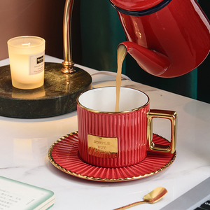 Ensemble de tasses et d'assiettes à café en porcelaine haut de gamme, motif rustique japonais, résistant au lave-vaisselle et au micro-ondes, comprend une cuillère et un plateau - Product Image 2