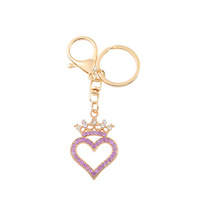 Porte-clés Cœur Couronne en Gros, Pendentif Métallique Strass, Breloque de Sac, Cadeau pour Femme