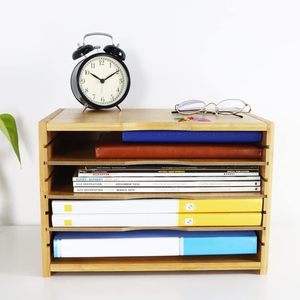 Bamboo Desktop <b>Organizer</b> 4 Layers <b>File</b> Sorter Stationery Holder for Books and Office Supplies - Product Image 2