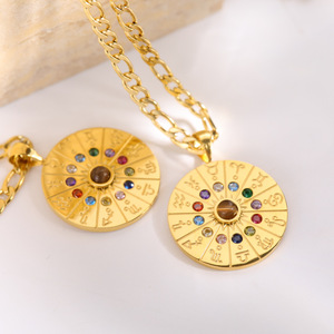 Collana rotonda in acciaio inossidabile colorato Cz 12 <span class=keywords><strong>segni</strong></span> <span class=keywords><strong>zodiacali</strong></span> Lucky Fourtune 12 costellazioni simboli Birthstone collana con ciondolo - Product Image 4