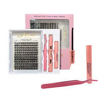 Kit d'extension de cils DIY en gros Logo personnalisé 0.07mm D Curl Cils individuels en grappe pleine bande Marque privée Auto-cils