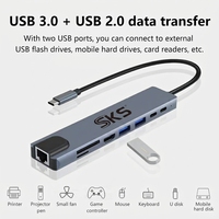 Adaptador Multipuerto USB 3.0 Tipo-C 8 en 1 con Ethernet 2.0 de 1000 Mbps, Lector de Tarjetas SD, Carga Rápida, Aleación de Aluminio