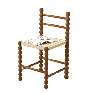 French Style Solid Wood Dining Chair With Rattan Seat <b>Backrest</b> For Tea Room Adult Use - Product Image 5