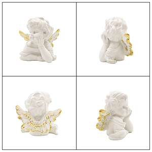 Coppia di Busto di Cherubini in Resina con Ali Dorate, Statuette di Angioletti Bianchi Antichi, Set Regalo per Decorazione Domestica da Tavolo - Product Image 4