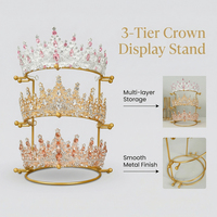 3-stufiger Goldener Kronen-Präsentationsständer Metall-Tiara-Halter Mehrschichtiger Schmuck-Organizer mit Rutschfester Kugelbasis
