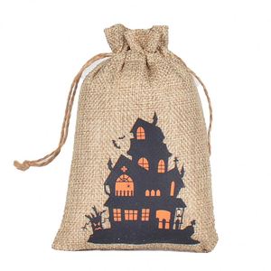 Wholesale Customizable Halloween Pumpkin <b>Lights</b> Gift Jute Bag with <b>Rope</b> Handle for Party Candy Storage - Product Image 2