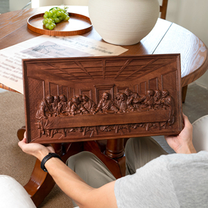 Relieve <span class=keywords><strong>de</strong></span> <span class=keywords><strong>Madera</strong></span> Tallado a <span class=keywords><strong>Mano</strong></span> <span class=keywords><strong>de</strong></span> la Última Cena, Placa Decorativa <span class=keywords><strong>de</strong></span> Pared Enmarcada, Panel Decorativo Cristiano para Iglesia, Obra <span class=keywords><strong>de</strong></span> Arte en <span class=keywords><strong>Madera</strong></span> Rústica Teñida - Product Image 2