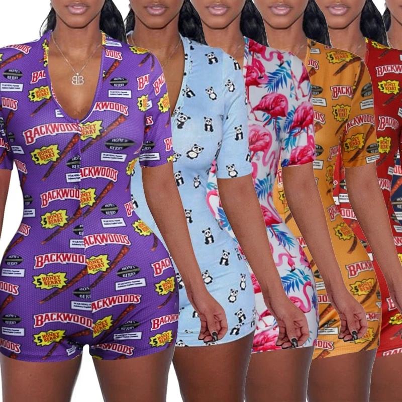 Sexy Women Pajamas Adult Romper Pajamas with Allover Printing