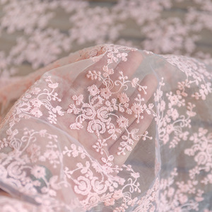 LS761 Pretty Pink Organza Cotton Thread Flower Embroidery <strong>Lace</strong> <strong>Fabric</strong> For Children's Clothing Women's Dress <strong>Fabric</strong> - Product Image 2