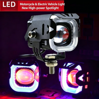 Phare LED en promotion pour véhicules électriques, projecteur moto avec lentille, ligne de coupure, faisceau haut/bas, phare auxiliaire Angel Eye