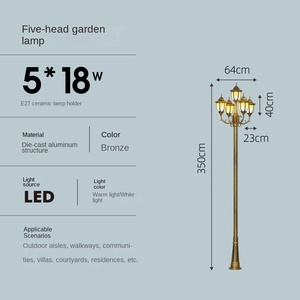 Lampe de jardin à cinq têtes 400 cm en fer bronze LED E27 lumière blanc chaud extérieur IP66 détecteur de mouvement garantie 10 ans - Product Image 6