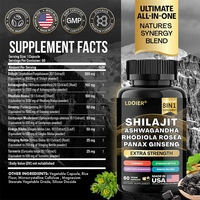 Capsules de Shilajit, Ashwagandha, Rhodiola Rosea et Panax Ginseng – 60 Comprimés – Complément Alimentaire pour Améliorer la Densité Osseuse – Vente Transfrontalière