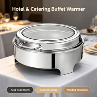 Plat de service en acier inoxydable de qualité alimentaire avec couvercle en verre trempé, écologique et durable, chauffe-plats commercial pour buffet, hôtel, mariage