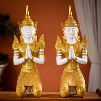 Statue Artisanale Religieuse en Résine Grandeur Nature, Sculpture de Bouddha Thaï Agé à Genoux de Haute Qualité pour Décoration d'Halloween et de Remise de Diplôme – Offre Spéciale