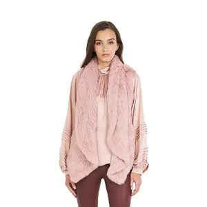 Moda de piel de conejo, chalecos de punto rosa para mujer, chaleco de piel para mujer