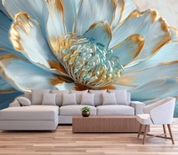 Papier peint floral 3D en soie artificielle, tournesol, feuilles vertes dorées, installation facile pour la décoration murale intérieure